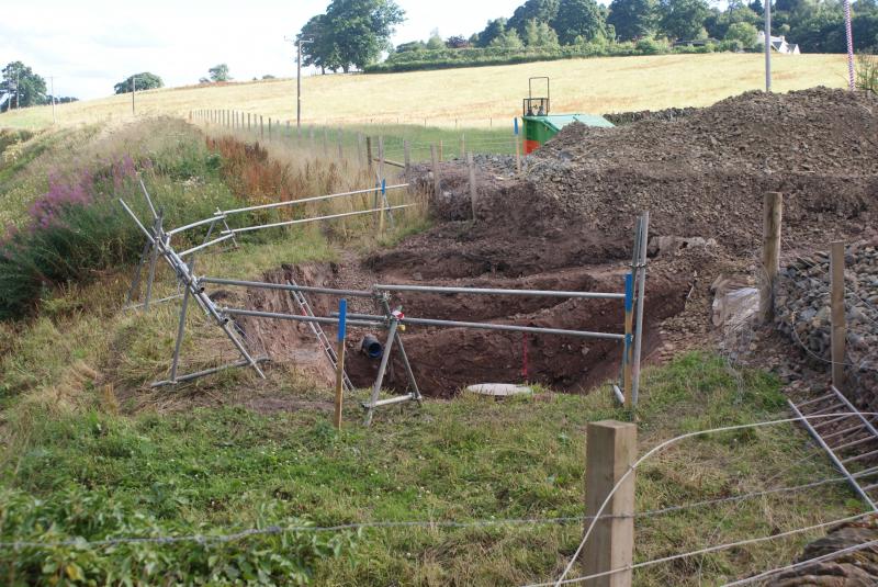 Photo of Excavation for the western abutment of the temporary bridge at Mill of Keir 04.08.13