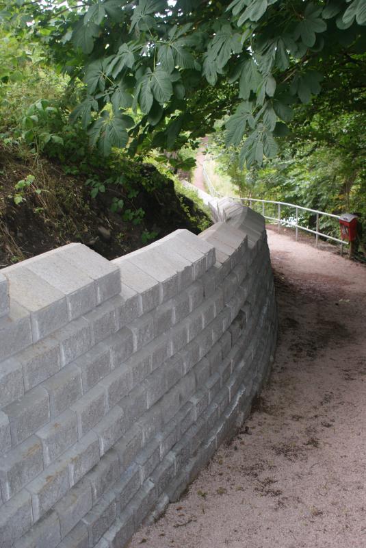 Photo of The new section of retaining wall below Bridgend.