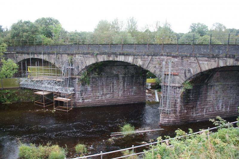 Photo of The scaffolding being erected on the Allan Water Viaduct at Dunblane