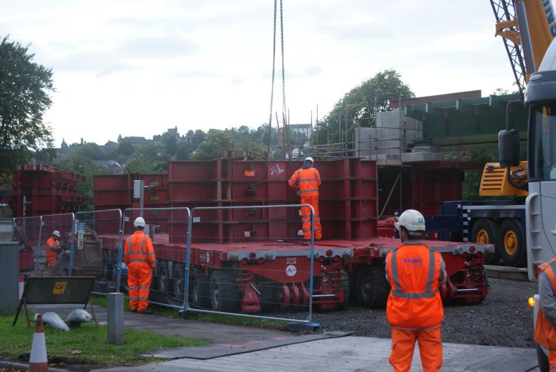 Photo of The bridge transporters getting assembled at Causewayhead Road