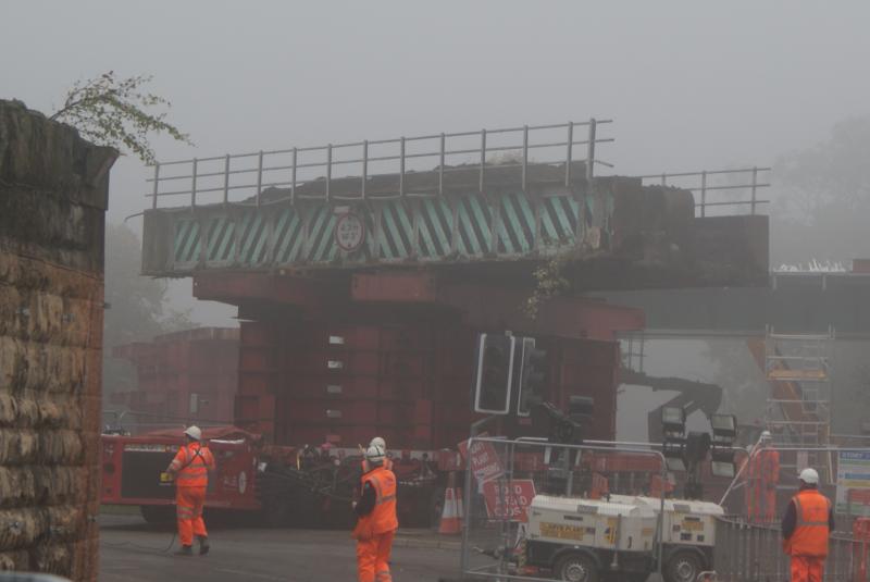 Photo of The deck of Causewayhead bridge travels into the mist and its destruction area.