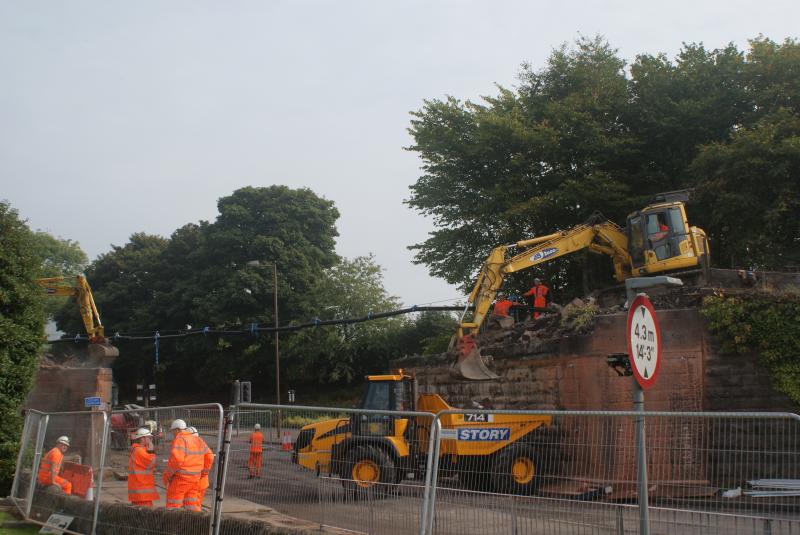 Photo of The abutments at Causewayhead Road being reduced to the required level.