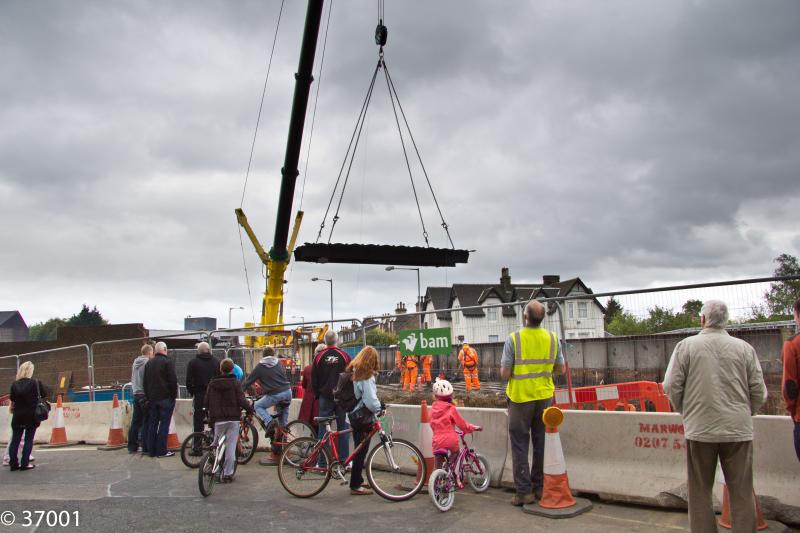 Photo of Look up! A bridge section is lifted clear at Larbert