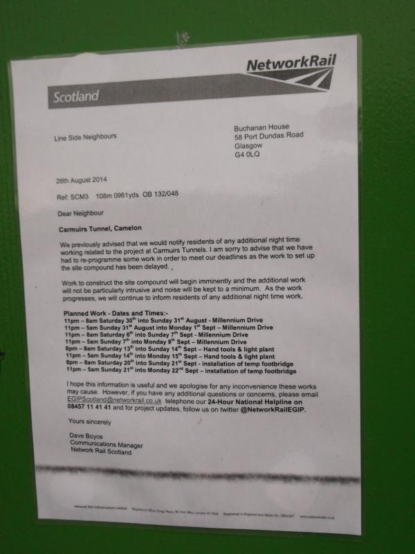 Photo of Network Rail info on Carmuirs tunnel noticeboard