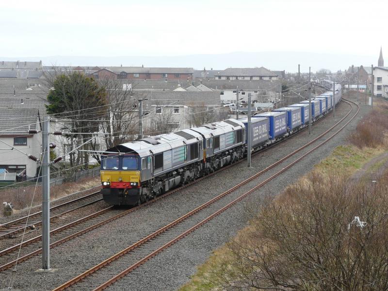 Photo of Double headed diverted Tesco intermodal departs from Troon