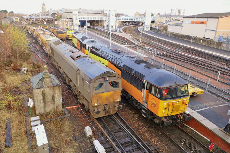 Photo of 66429 with Stanley to Millerhill P-way train at Perth