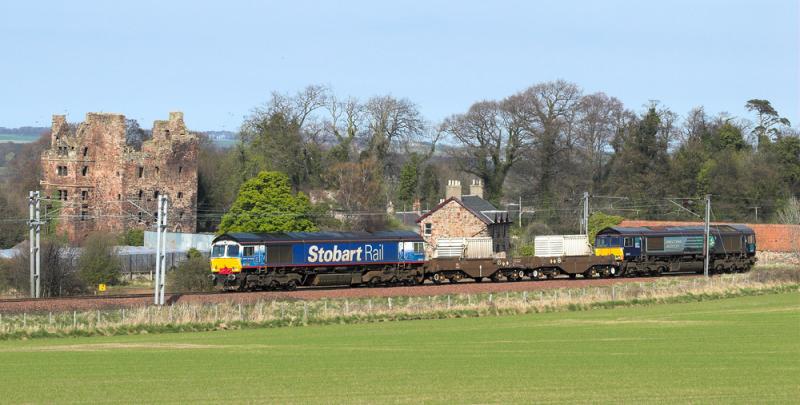 Photo of 66414 and 66417 pass Redhouse Castle